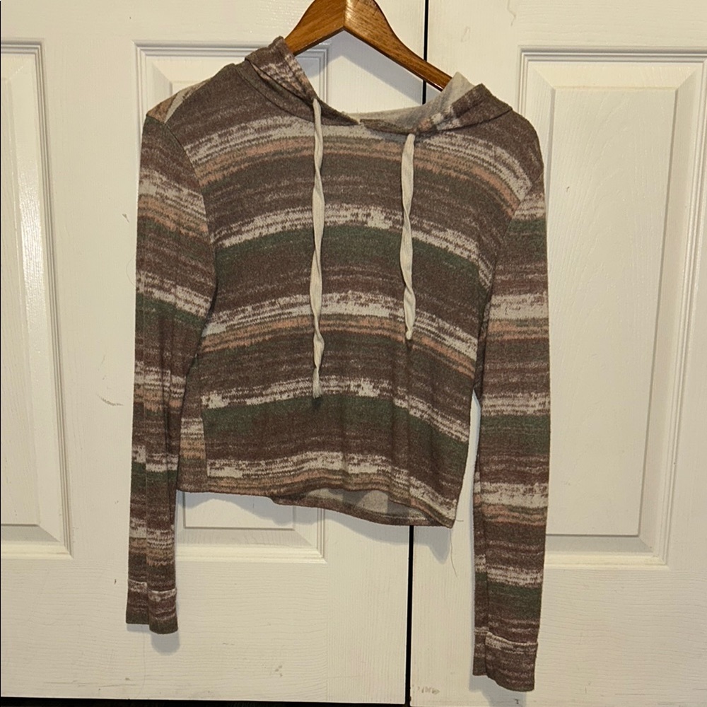 Heart & Hips Brown Tan Crop Hoodie Relaxed Fit
